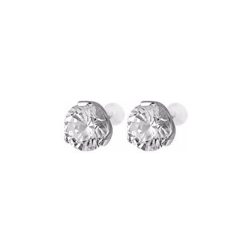 Surgical Steel Ear Studs - Round White Cubic Zirconia - 6mm