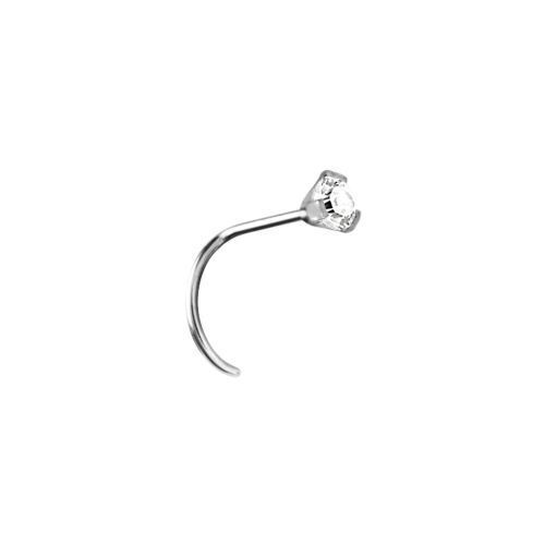 Surgical Steel Pigtail Nose Stud - Claw Set Cubic Zirconia - 2mm