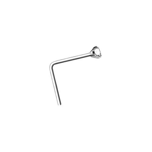 Sterling Silver L-Shape Nose Stud - Crystal - 1.5mm