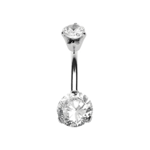 Surgical Steel Double Jewelled Belly Ring - Cubic Zirconia 14 Gauge - 8mm