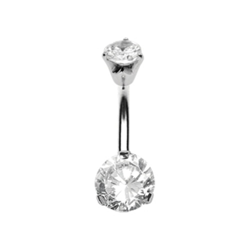 Surgical Steel Double Jewelled Belly Ring - Cubic Zirconia 14 Gauge - 8mm