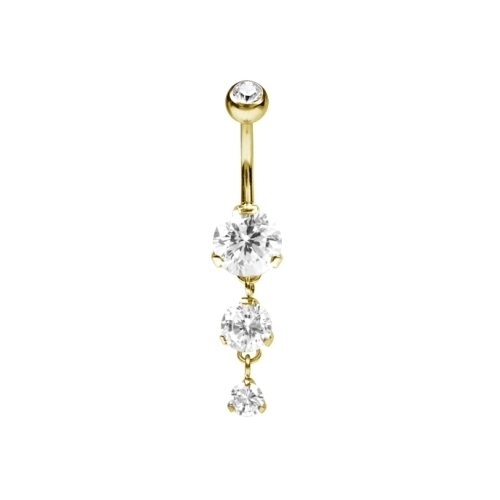 Gold Steel Belly Ring - Round Cubic Zirconia 14 Gauge - 10mm